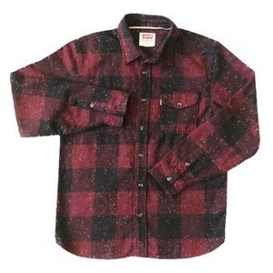 Levi’s Wool Heavy Thick Speckled Plaid Flannel Button Over Shirt Jacket